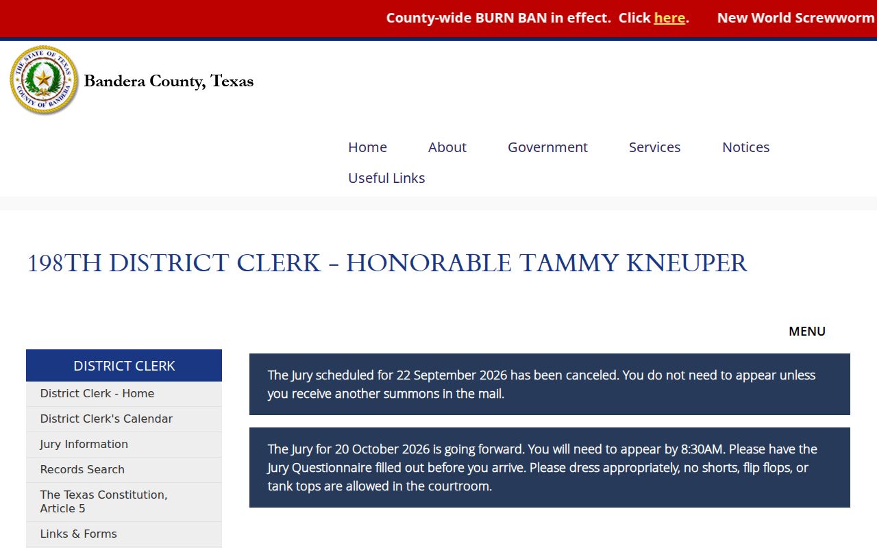 Bandera County District Clerk contact and records information at the Justice Center