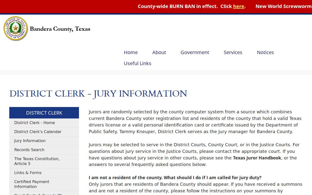 Bandera County Justice Center and District Clerk location information